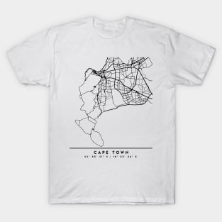 CAPE TOWN SOUTH AFRICA BLACK CITY STREET MAP ART T-Shirt